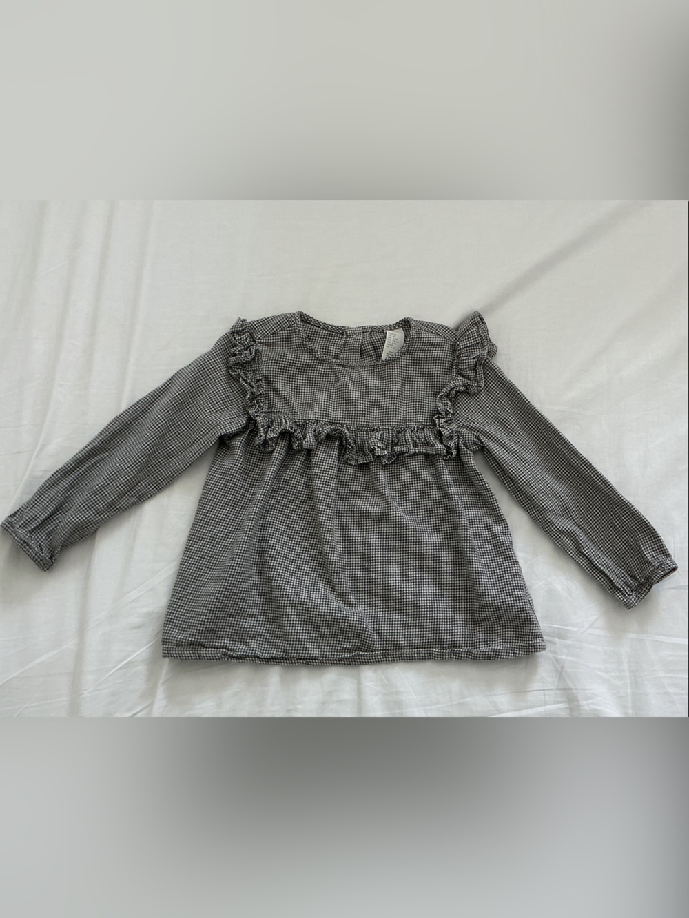 H&M Girls Black & White Gingham Ruffle Long-Sleeve Top Size 4T
